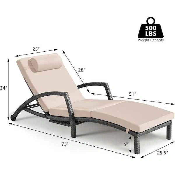DENISLAWN Gray 2-Piece Wicker Outdoor Chaise Lounge with Khaki C - photo 4