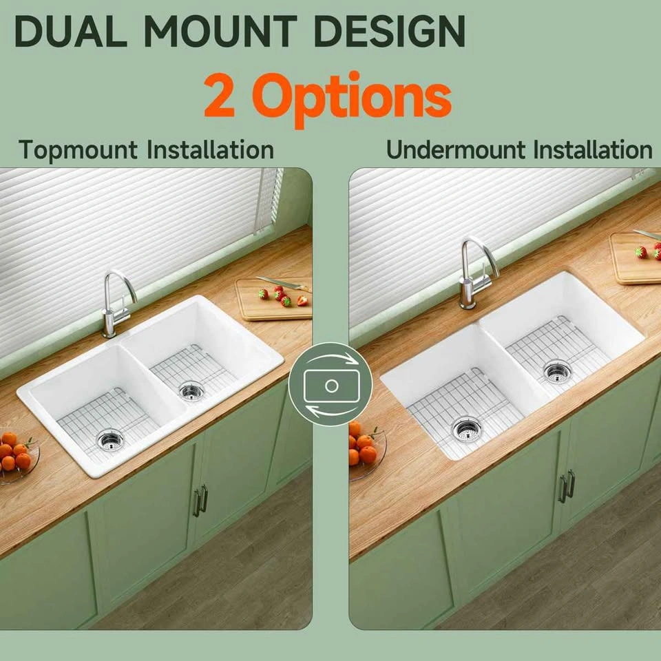 32" x 19" Double Undermount Fireclay Kitchen Sink, White - photo 5