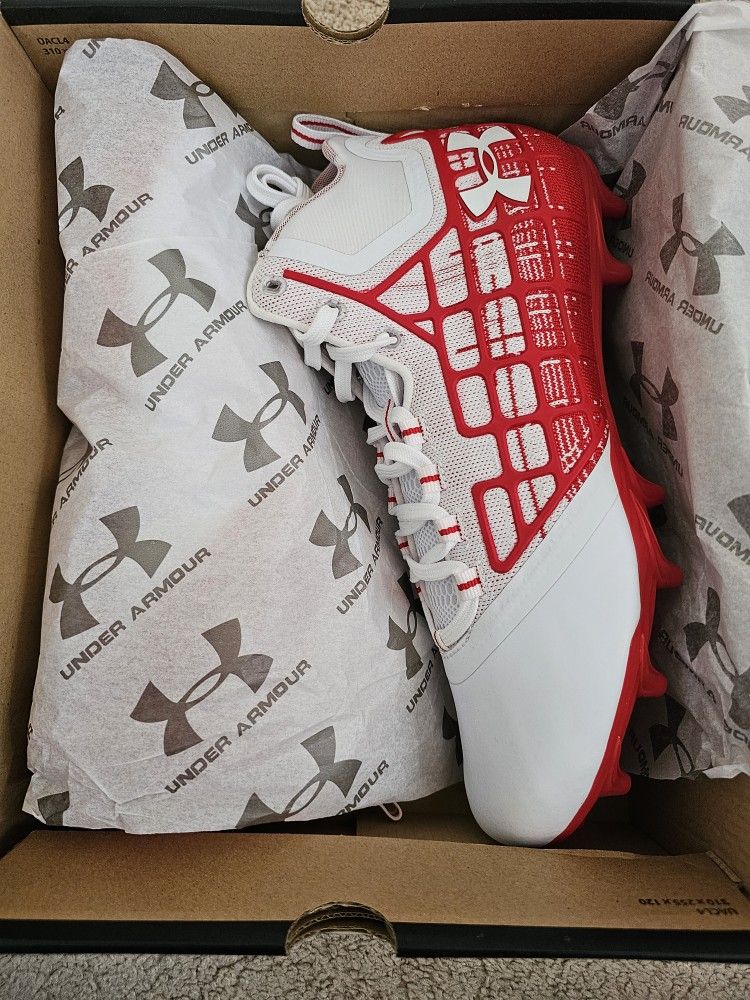 Under Armour Banshee Mid MC Men's Lacrosse Cleats, Red/White, Si