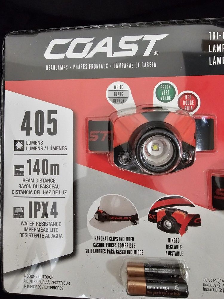 Coast 2pk Tri-color Focusing Headlamps 405 Lumens 140m Beam IPX4