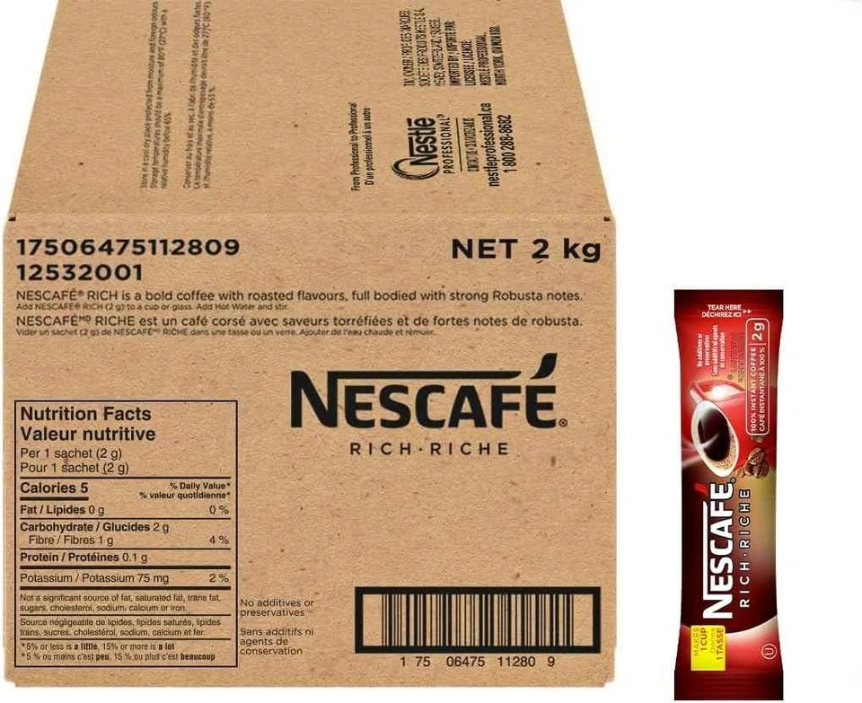 NESCAFE Rich Instant Coffee, 2kg Case (1000 Packets)