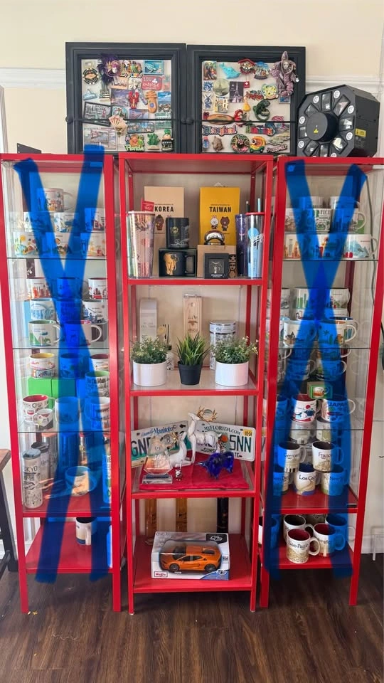 Red glasses shelf