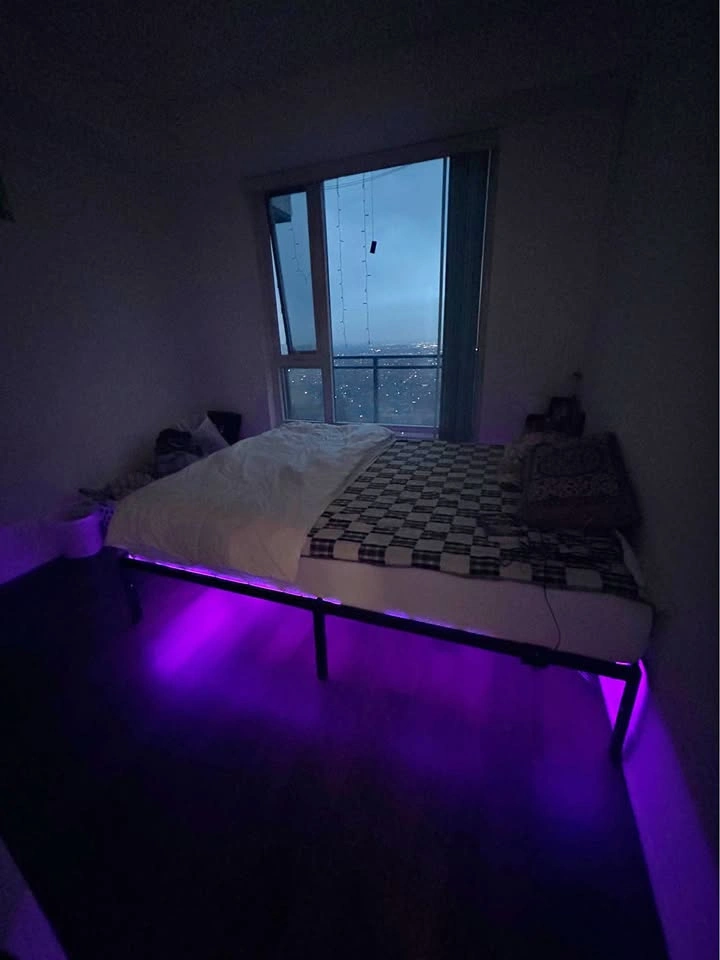 Modern Queen Bed Frame – LED Lights & USB Charging