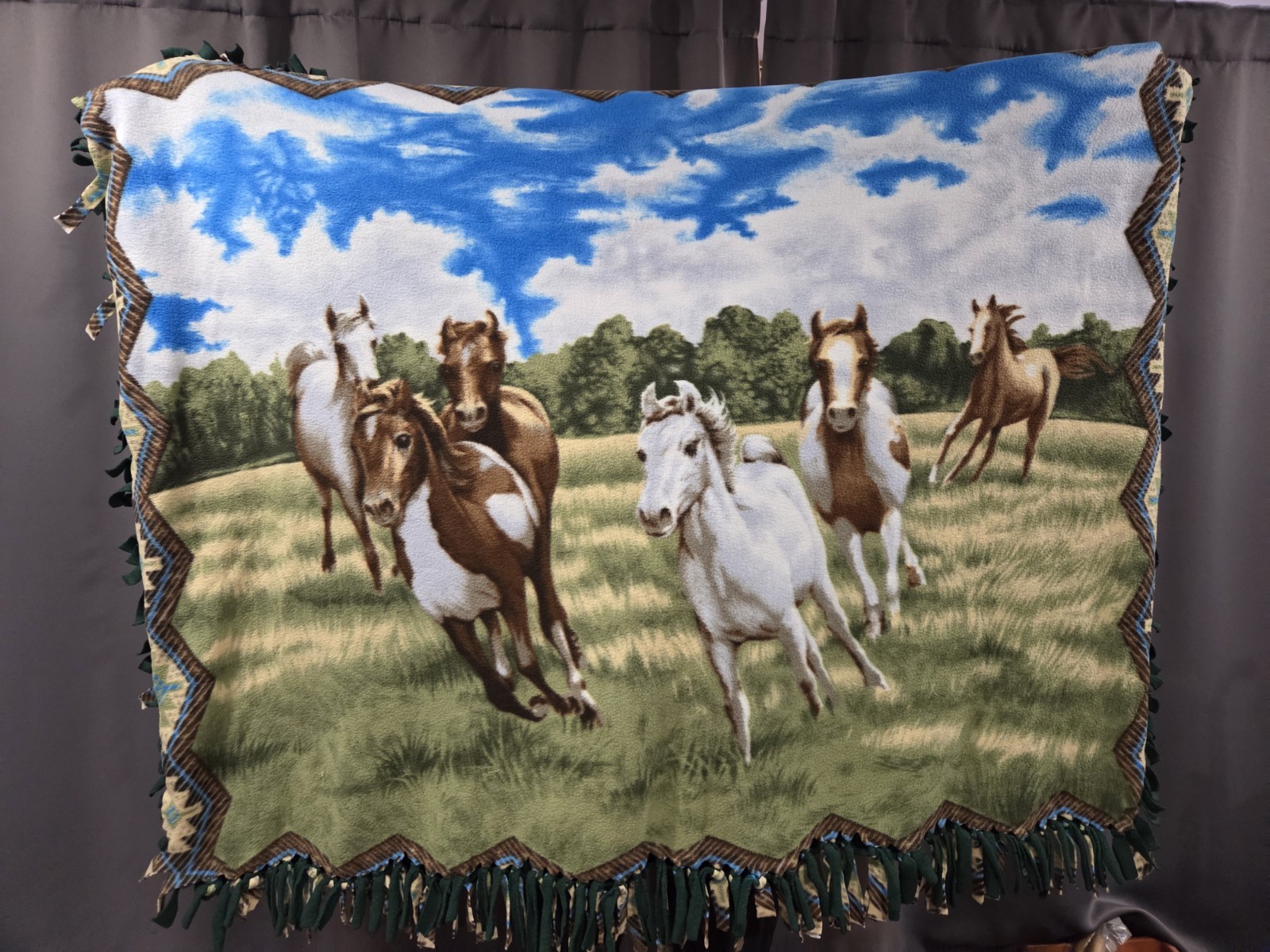 Handmade No Sew Horse Themed Blanket 62x50 Inch Very Warm