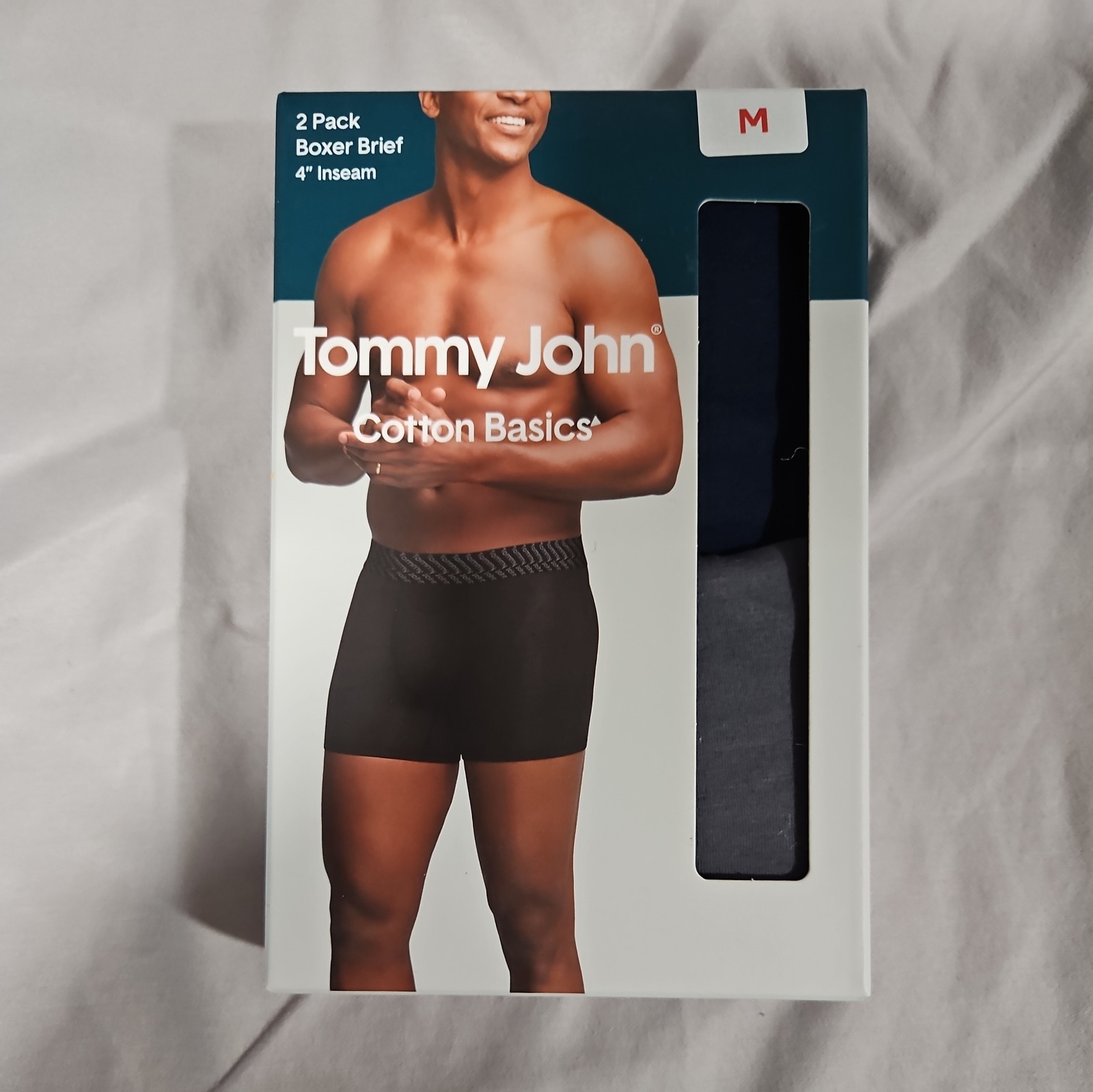 Tommy John Mens Cotton Boxer Briefs 2 Pack M Black/White