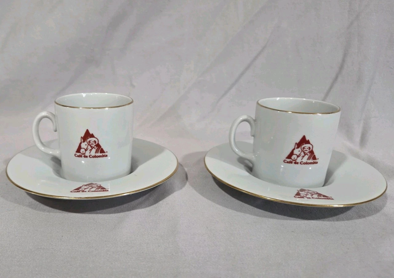 Vintage Café De Columbia Espresso Cups & Saucers (Set of 2)