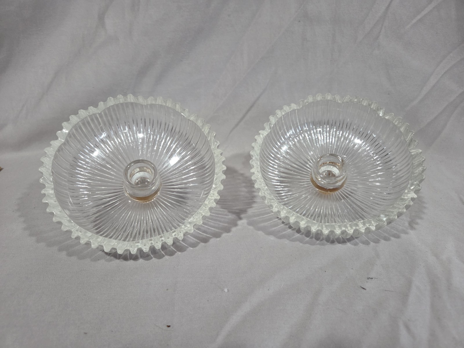 Vintage Scalloped Glass Candle Holder for Sconce (Set of 2)