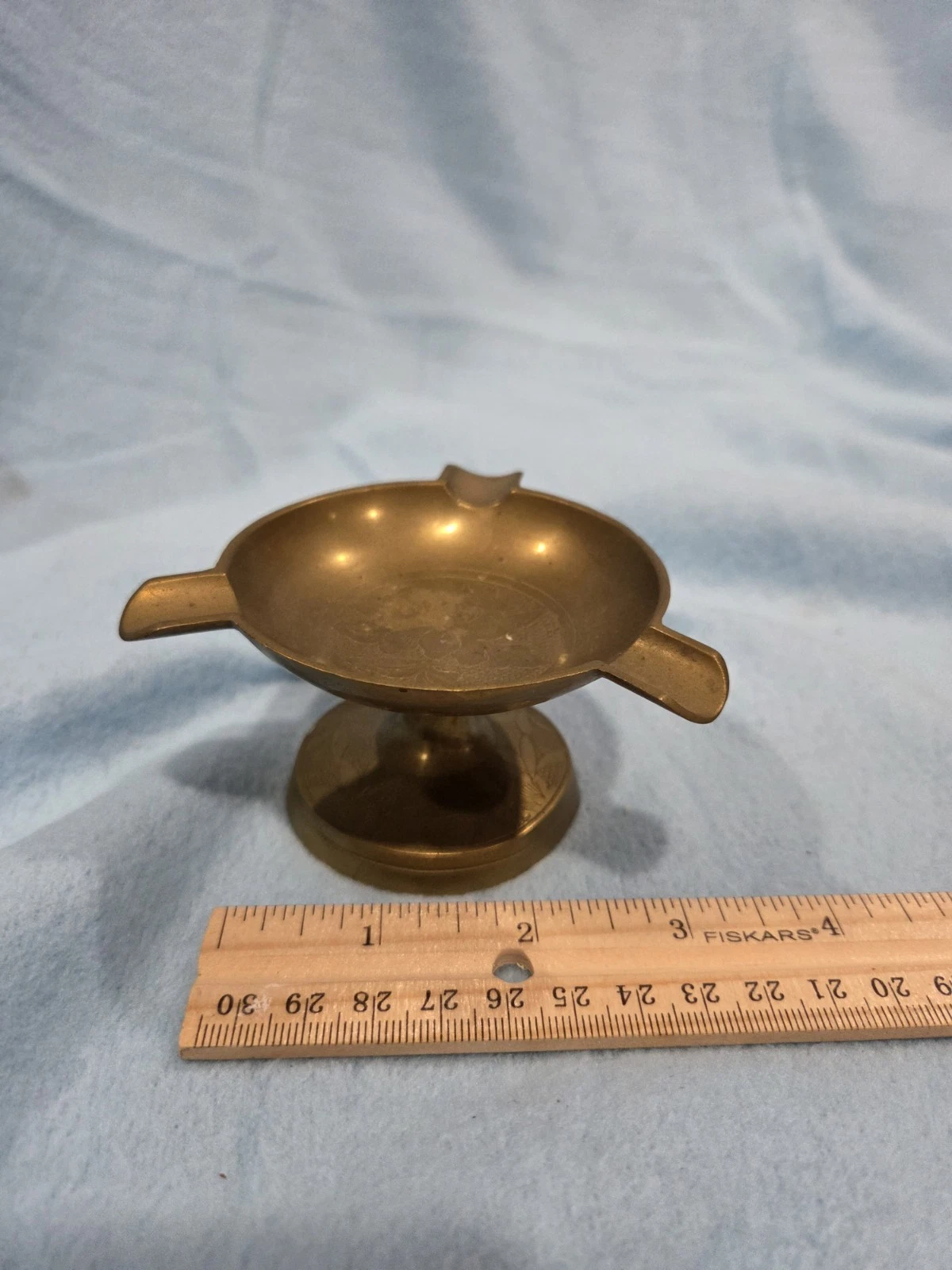 Vintage Brass Miniature Pedestal Ashtray Floral Design