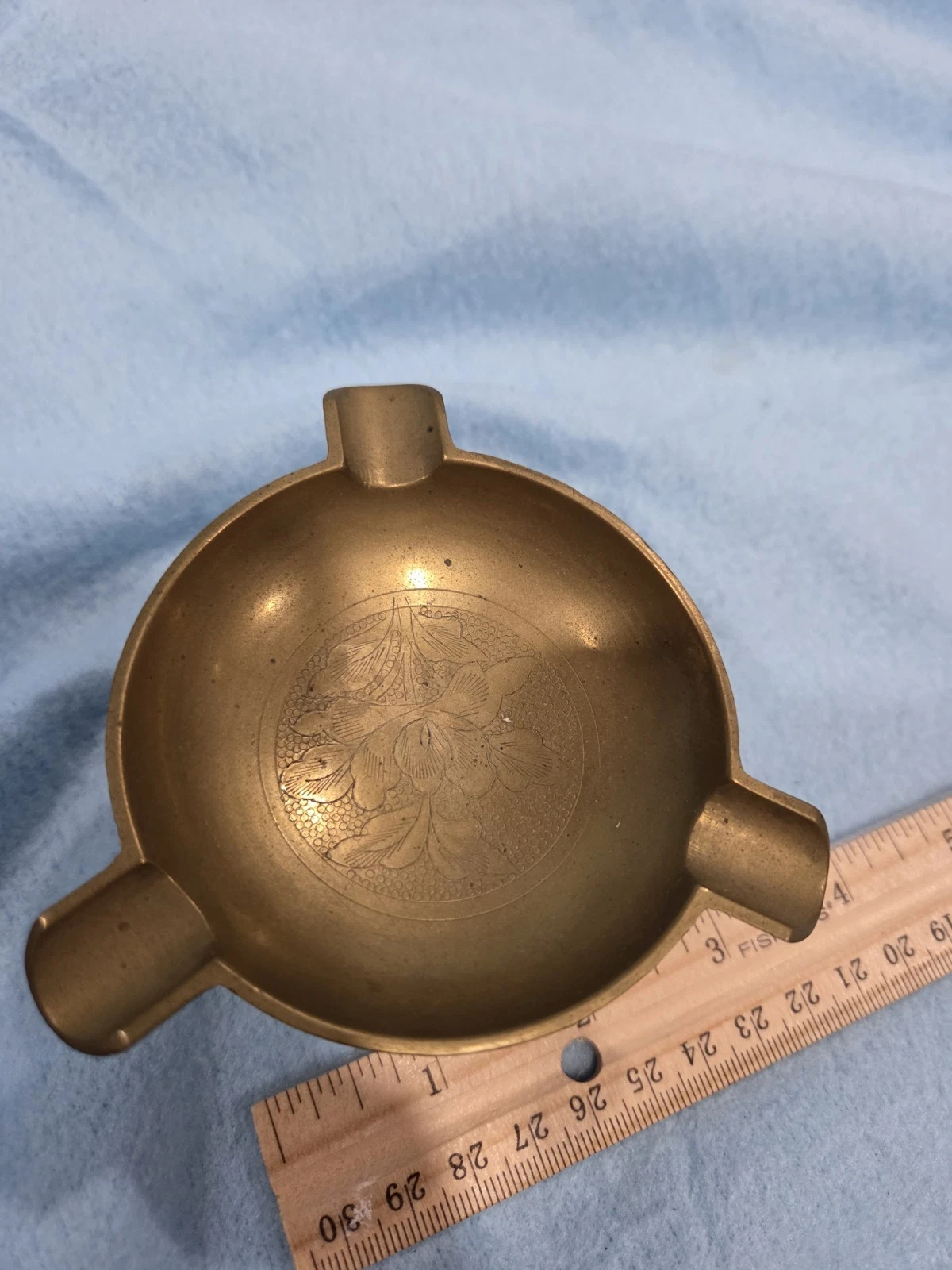 Vintage Brass Miniature Pedestal Ashtray Floral Design - photo 2