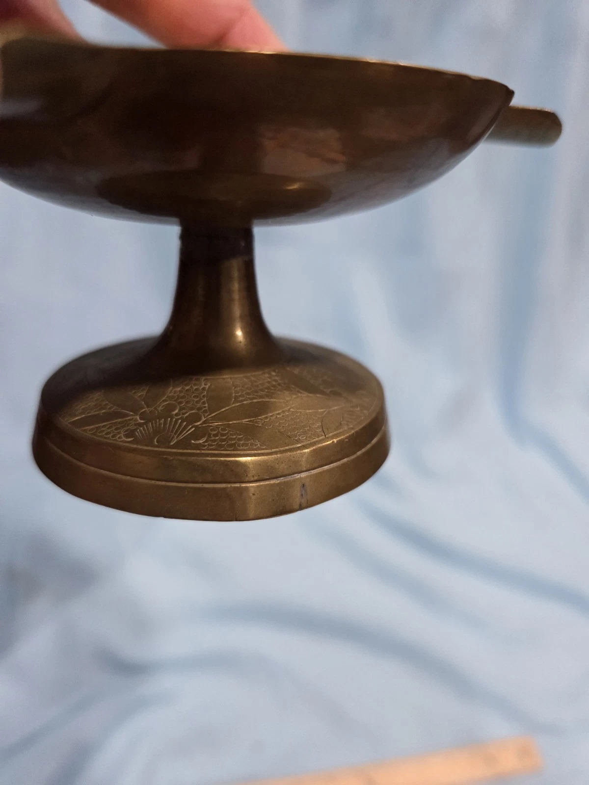 Vintage Brass Miniature Pedestal Ashtray Floral Design - photo 4