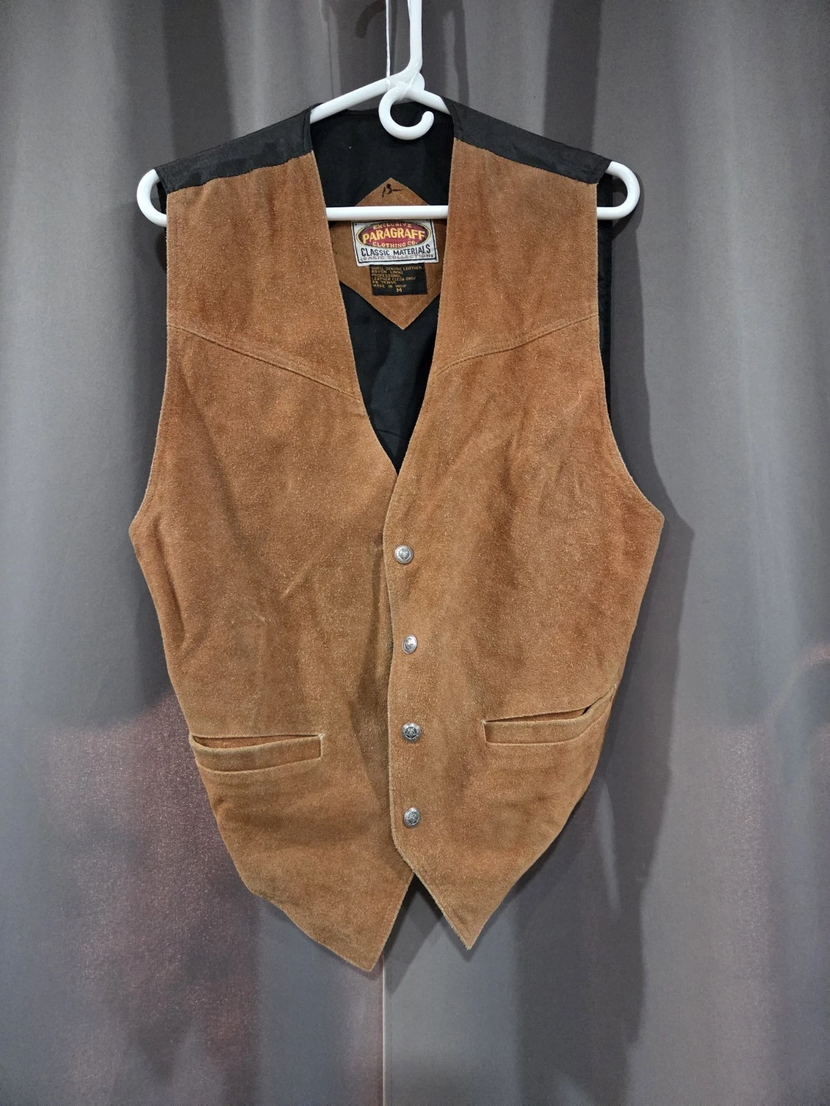 Paragraff Leather Vest Mens Medium Brown Suede Whipstitch Wester