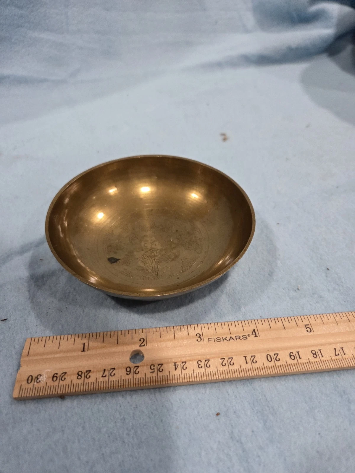 Vintage 4.25" Etched Brass Bowl