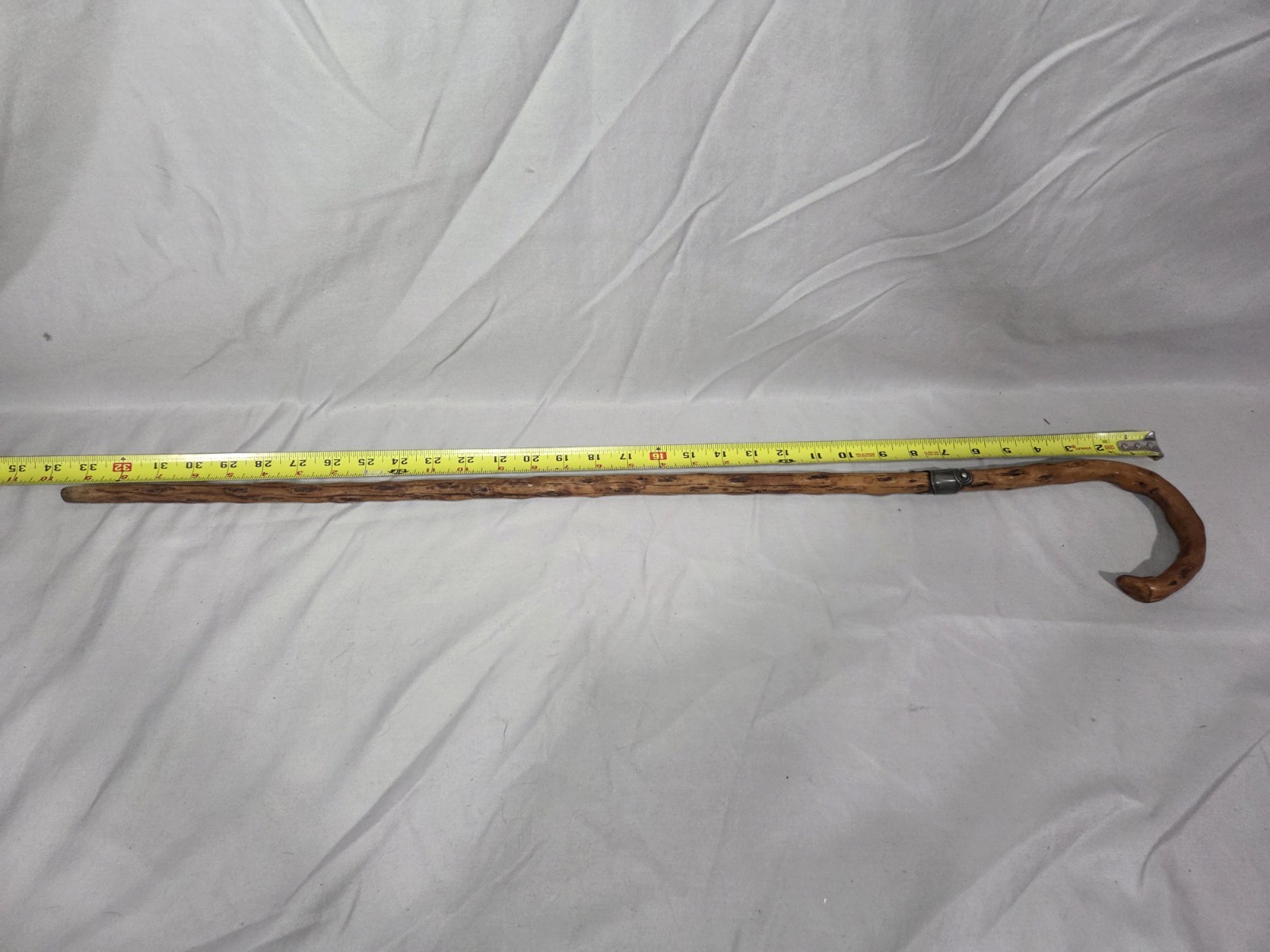 Vintage 33.5" Knobby Wood Style Walking Cane w/ Metal Collar - photo 5
