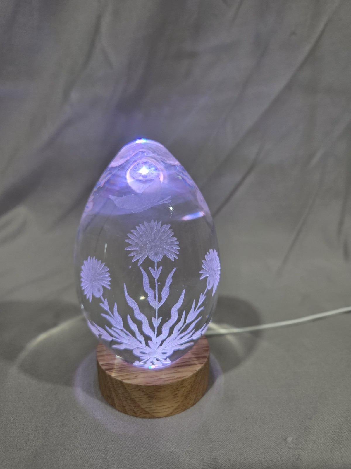 Egg Shaped Glass Paperweight Etched Light For Display Only
