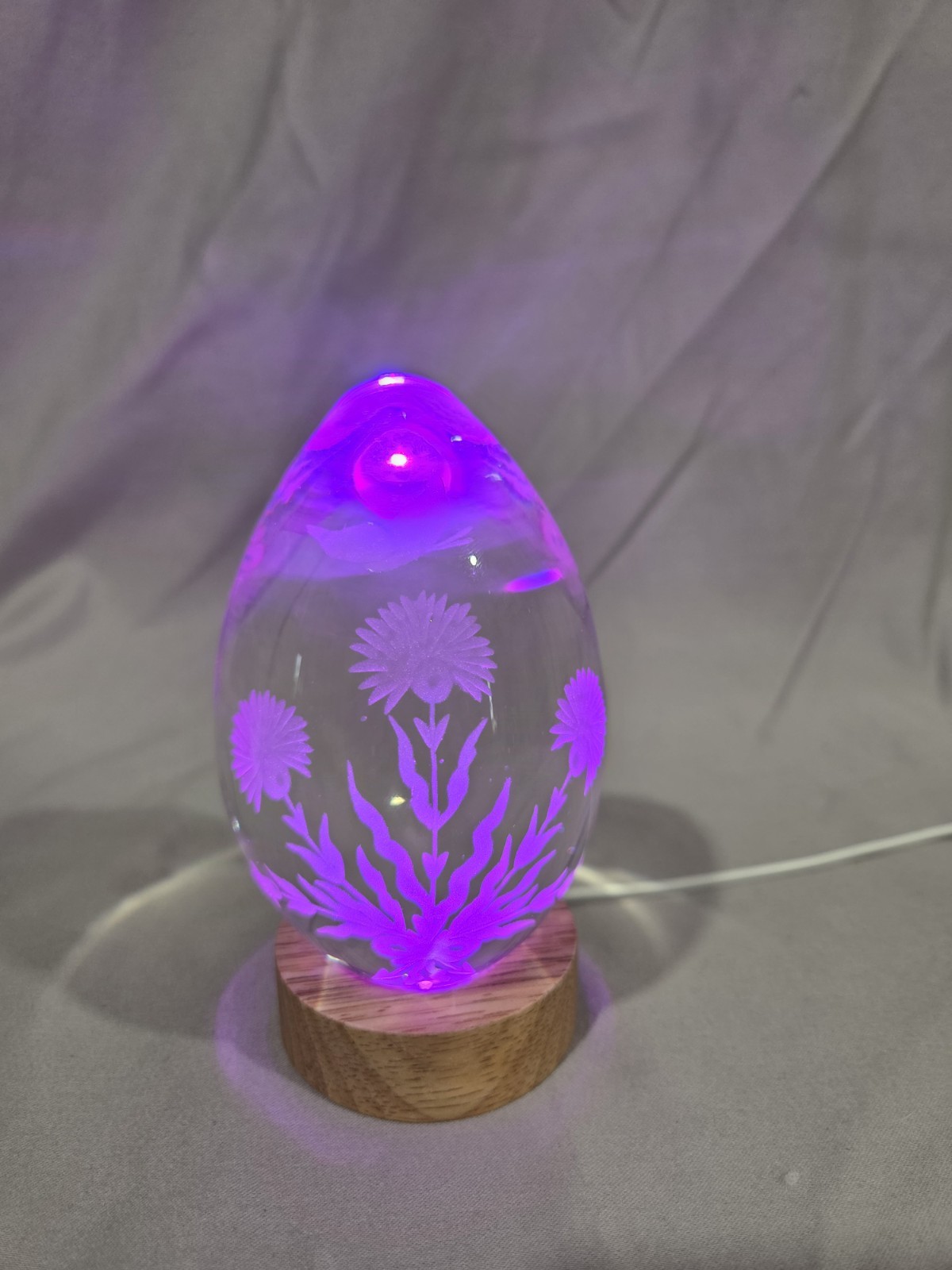 Egg Shaped Glass Paperweight Etched Light For Display Only - photo 5