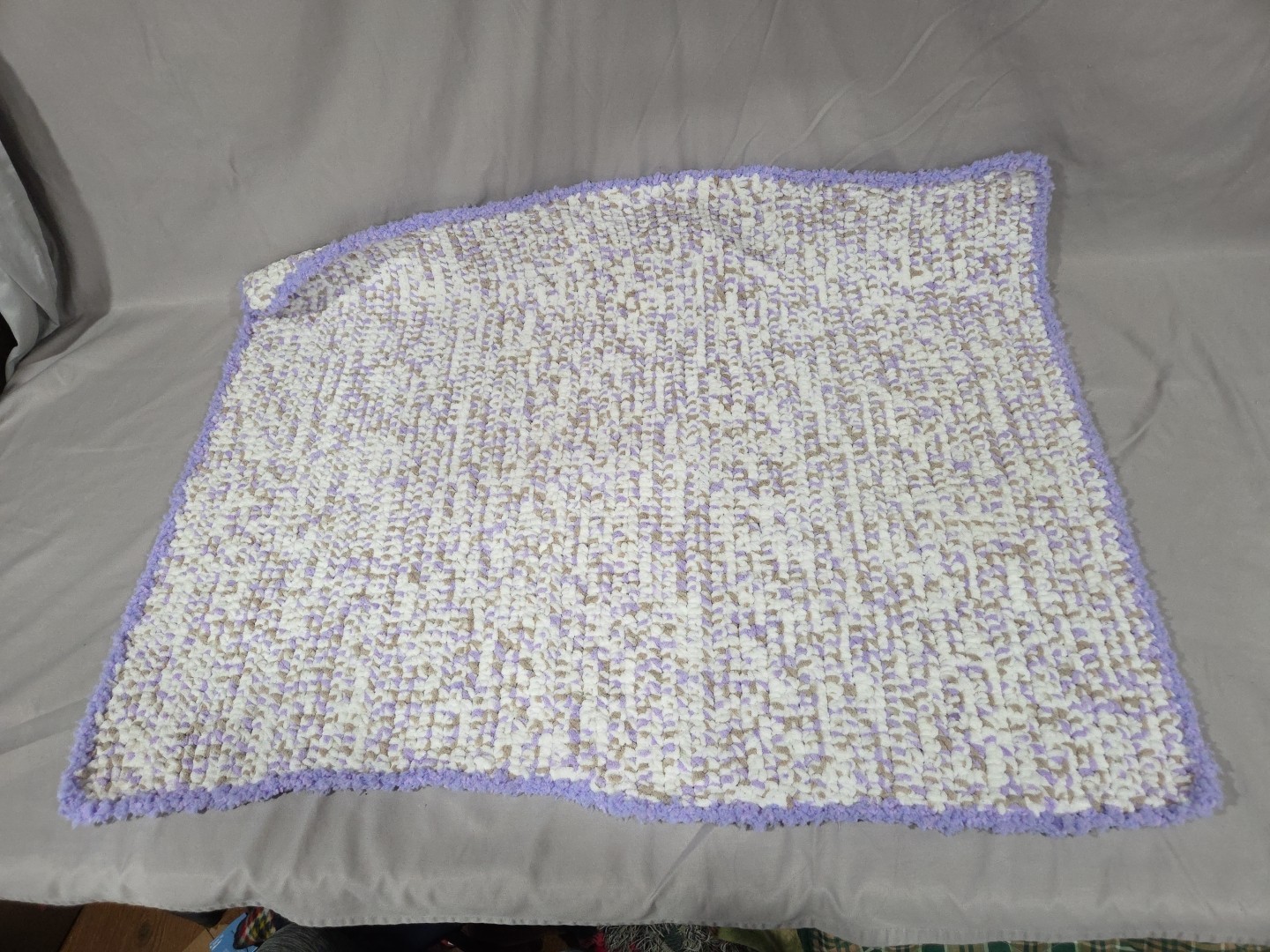 Handmade Purple And White Chunky Knit Baby Blanket