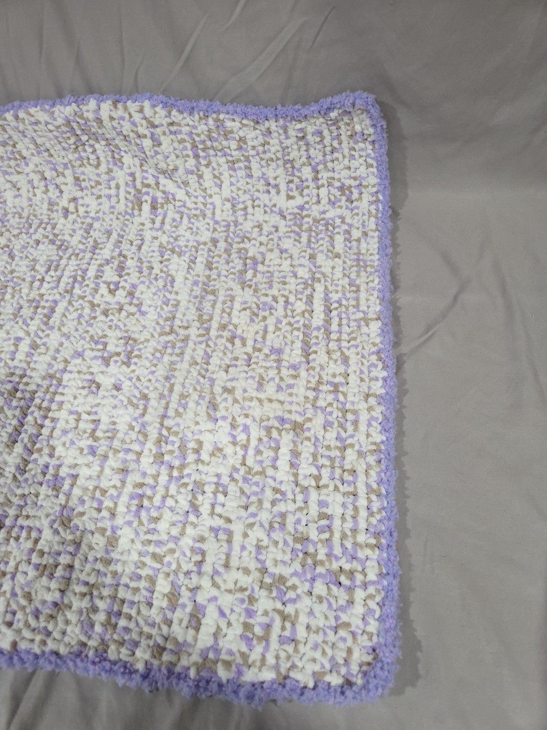 Handmade Purple And White Chunky Knit Baby Blanket - photo 2