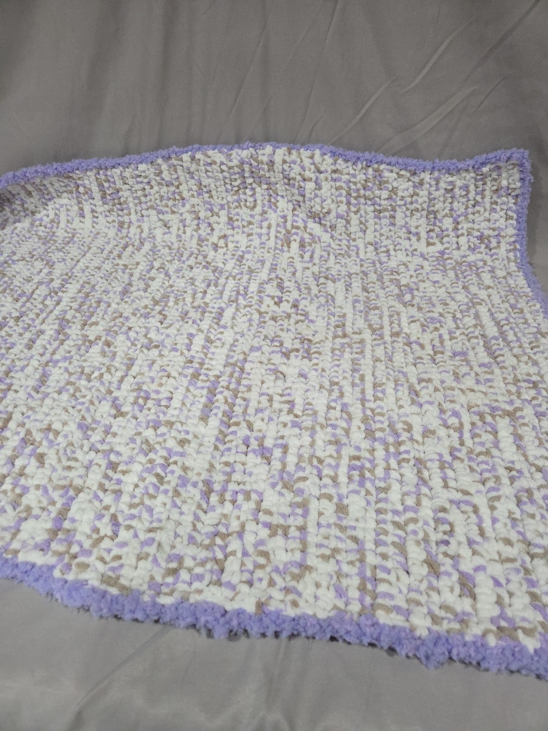 Handmade Purple And White Chunky Knit Baby Blanket - photo 4