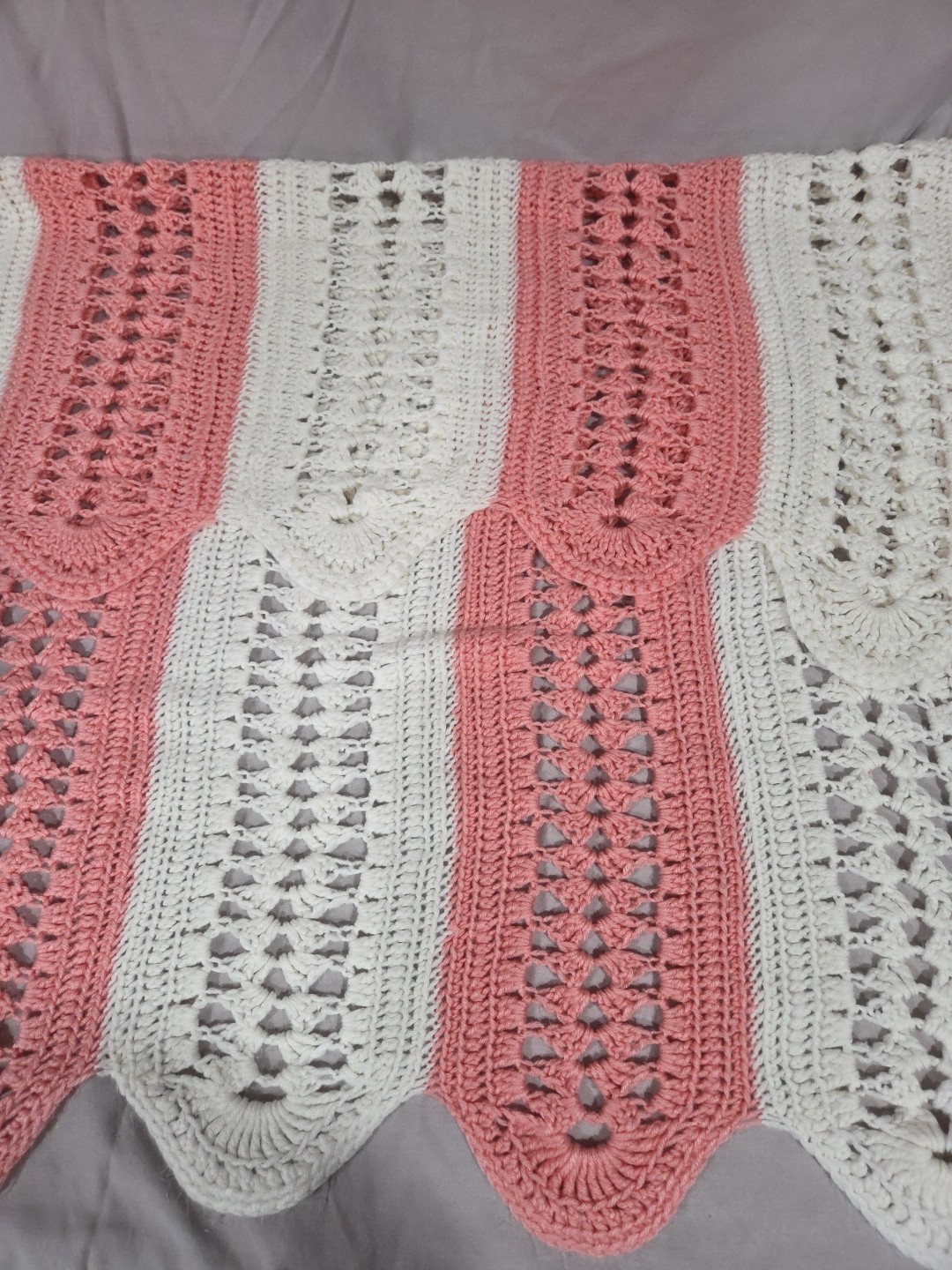 48x57 Inch Pink & White Crochet Baby Blanket - photo 5