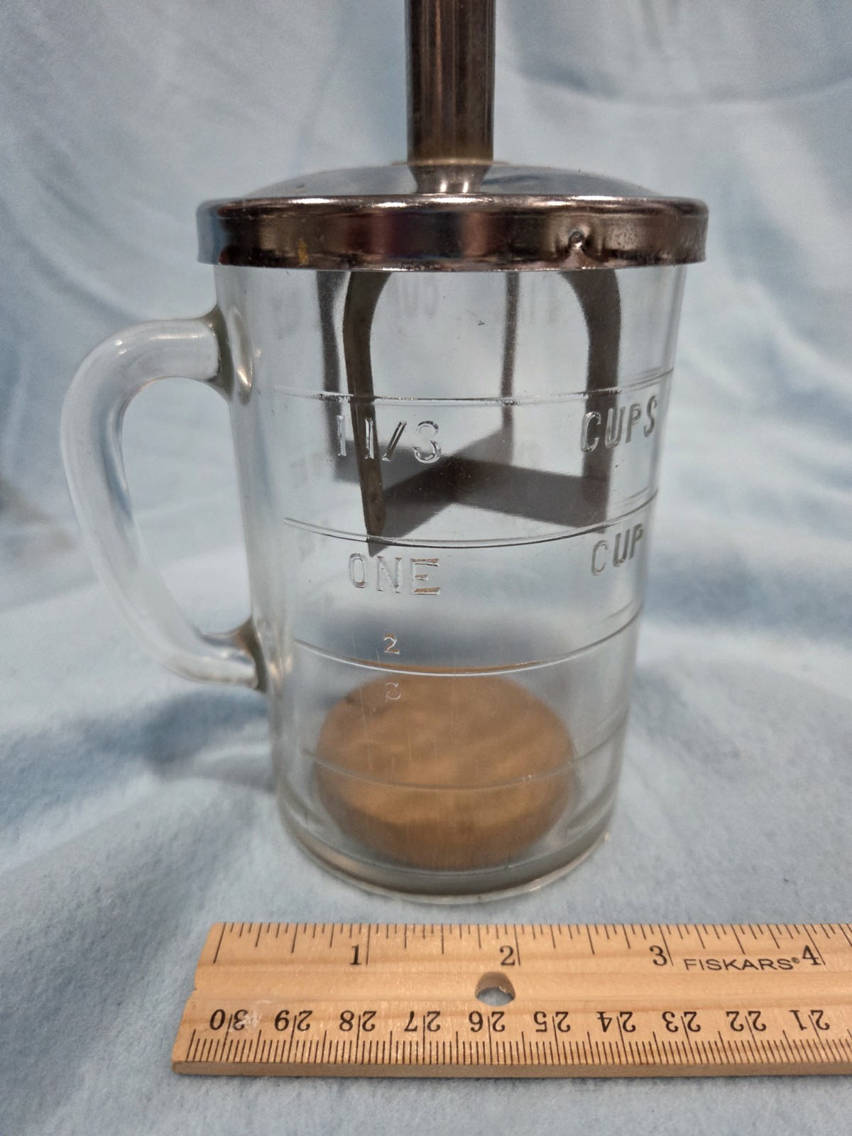 Vintage Pamco Nut Chopper Red Wood Handle Glass Cup Mid Century - photo 4