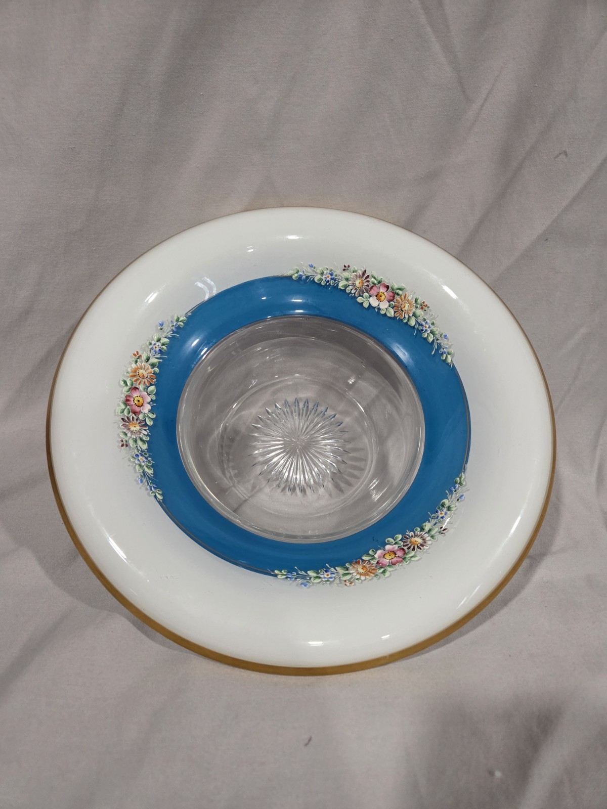 Glass Two Toned With Floral Designs Bowl Heinrich