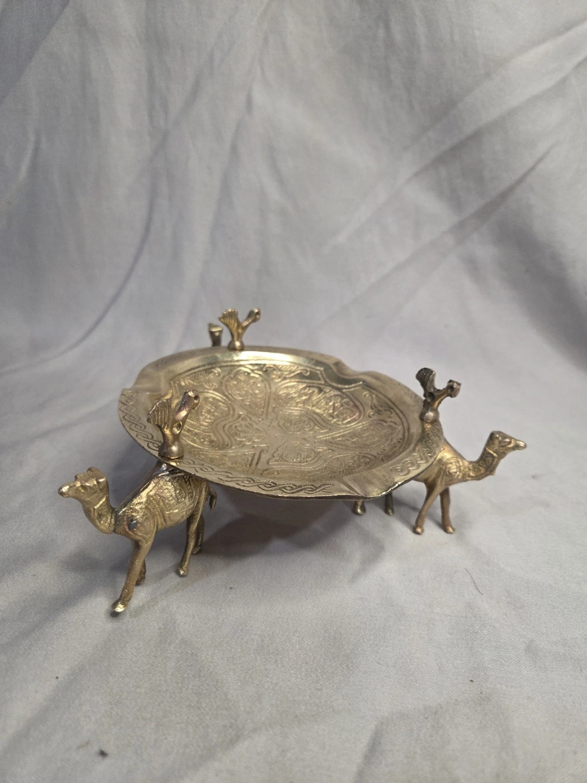 VTG Camel & Bird Ornate Etched Brass Ashtray - Middle East Rare - photo 2