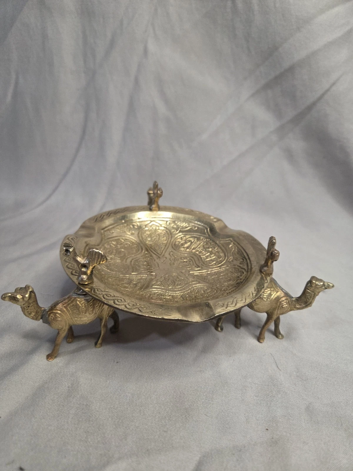 VTG Camel & Bird Ornate Etched Brass Ashtray - Middle East Rare - photo 3