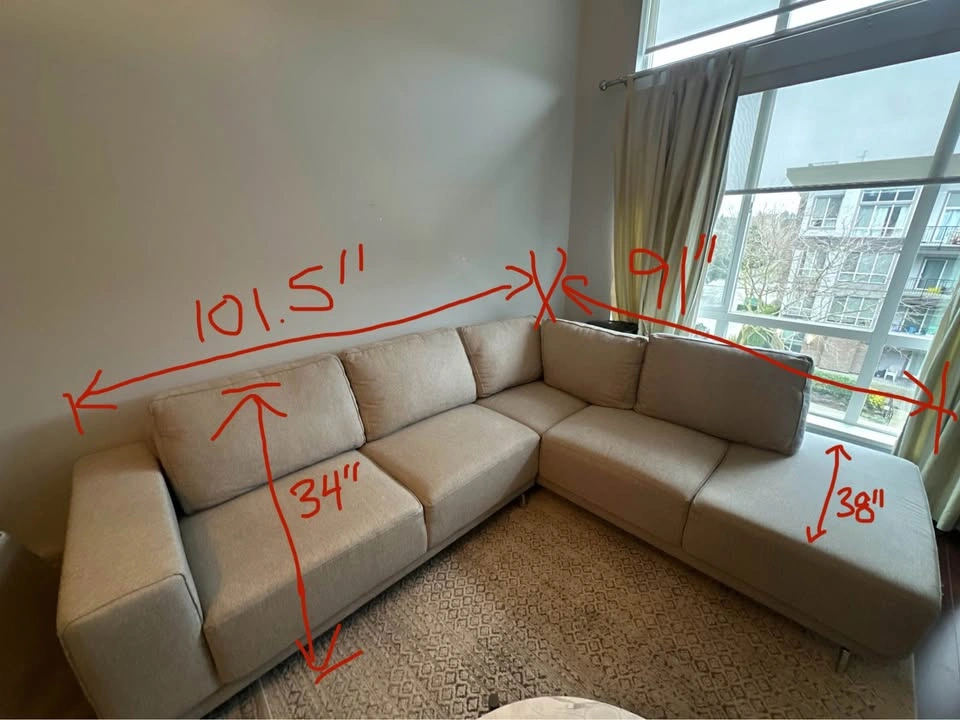 Warm grey barely used sectional couch - photo 4