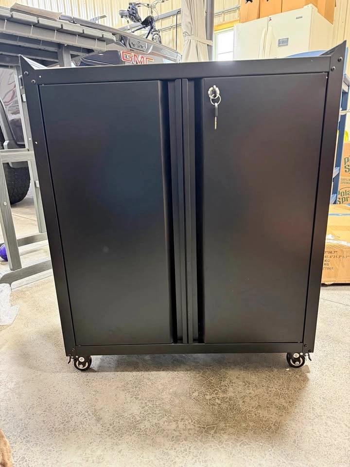 Rolling Metal Storage Cabinet w/ Shelf, Hooks, Pegboard