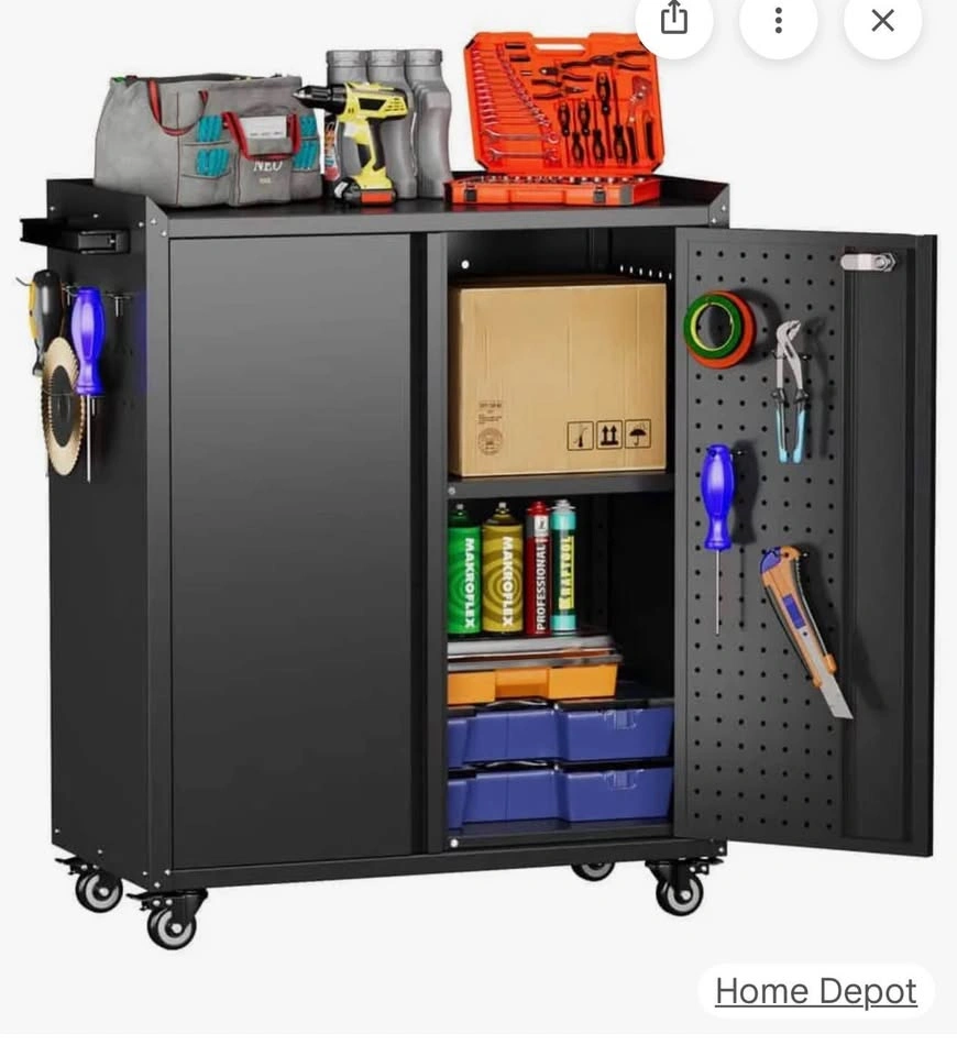 Rolling Metal Storage Cabinet w/ Shelf, Hooks, Pegboard - photo 4