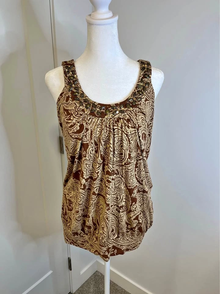 RICKI’S Brown/Tan Paisley Scoop Neck Tank Top