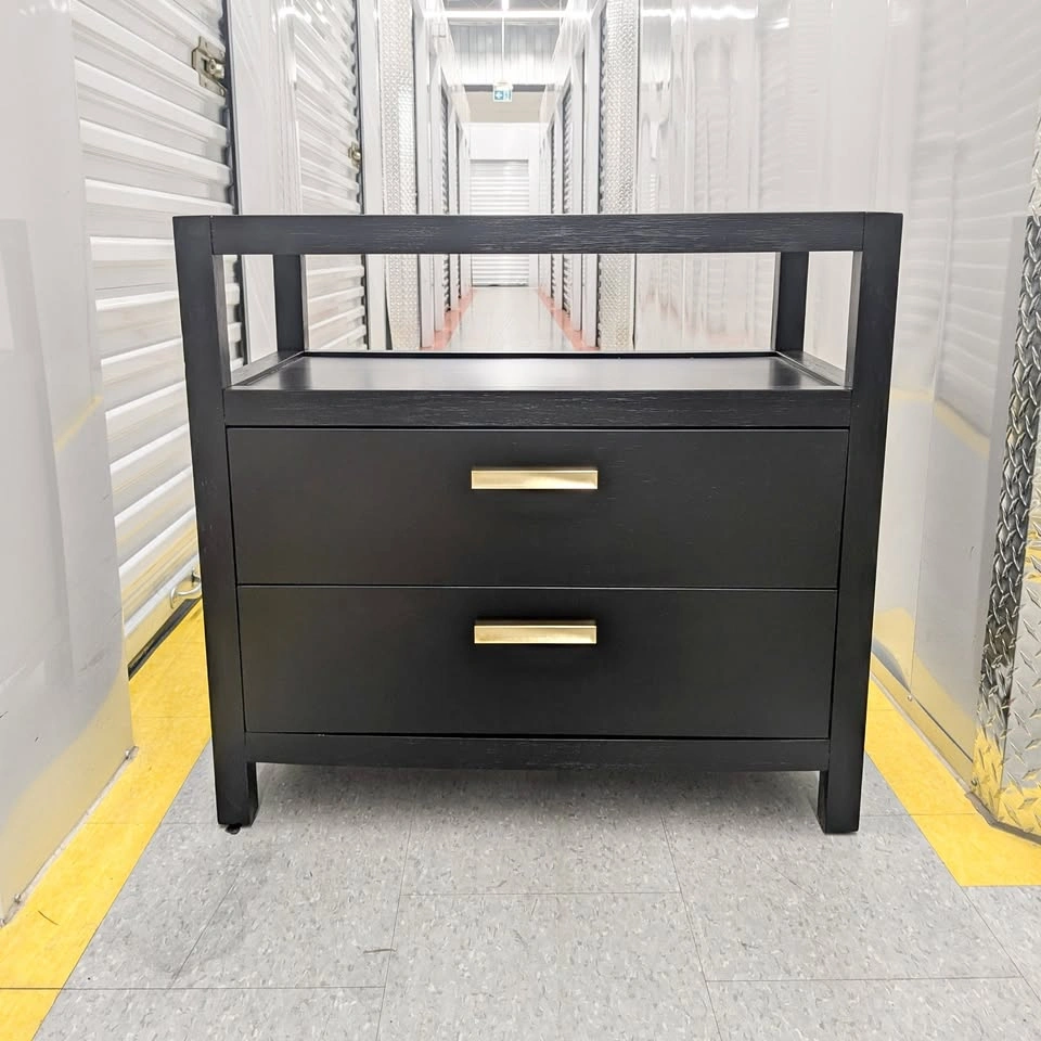 Modern Black 2-Drawer Nightstand with Open Shelf