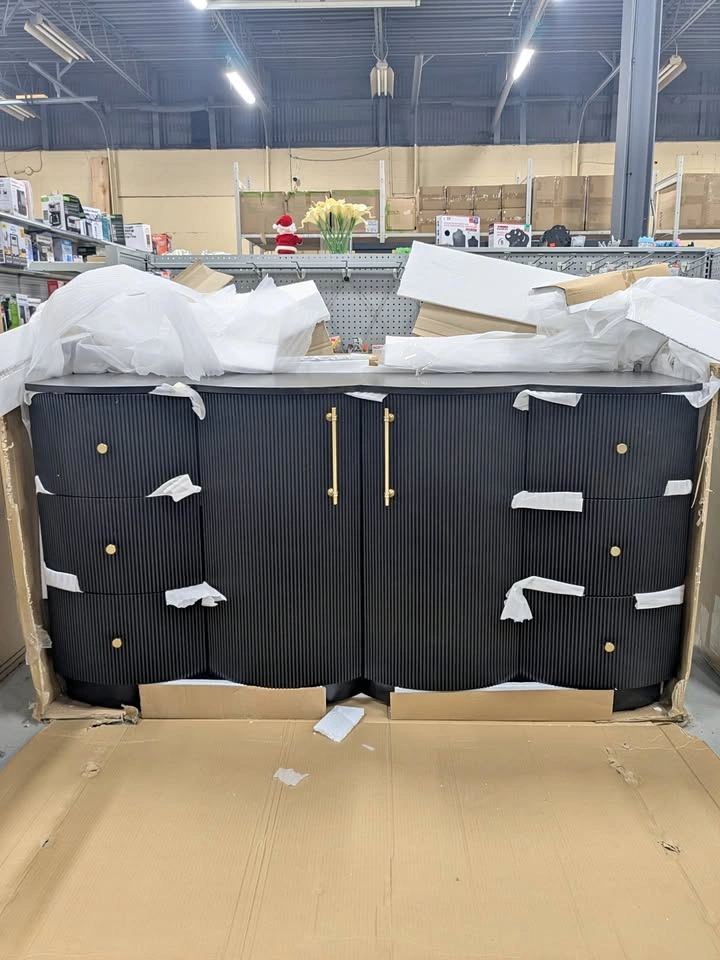 Luxury Curved Black Fluted Dresser / Sideboard – New