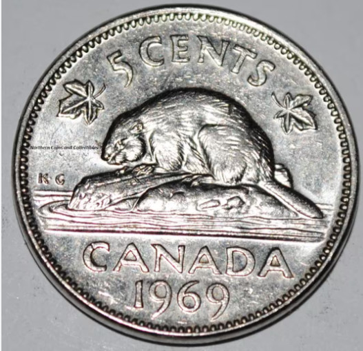 Circa 1969 - 5 Cent Canadian Coin Elizabeth II