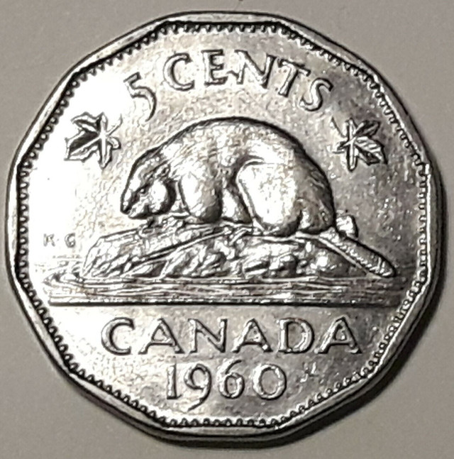 1960 CANADA 5 Cent Nickel Coin Young Queen Elizabeth II - photo 2