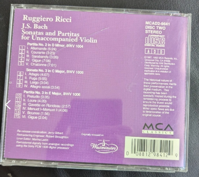 Johann Sebastian Bach - Sonatas and Paritas CD - photo 2