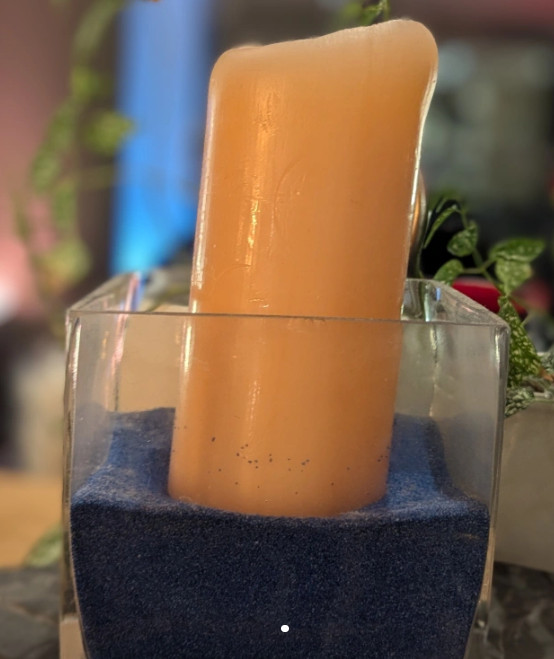 Glass Jar with Blue Sand and Candle
