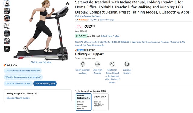 SereneLife Compact Folding Treadmill w/ Bluetooth (No Incline) - photo 2