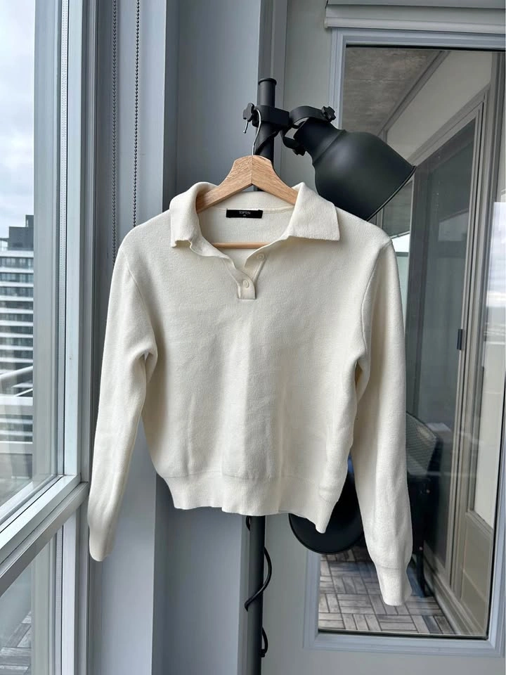 Korean Brand Topten Off-White Knit Long Sleeve Top