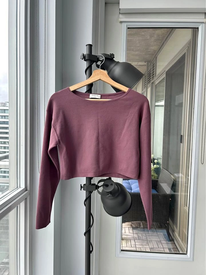 Aritzia Babaton Purple Size Small Cropped Long Sleeve