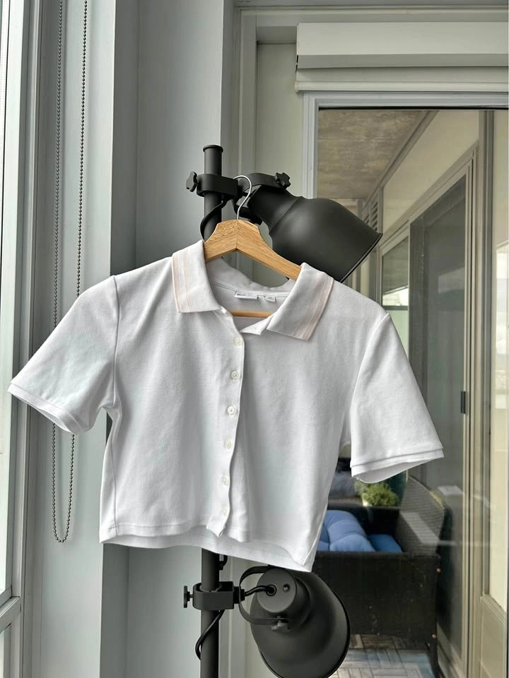 Aritzia Sunday Best Sun-deh Cropped White Polo Top