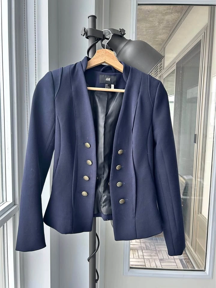 H&M Size 2 Equestrian Style Navy Blazer