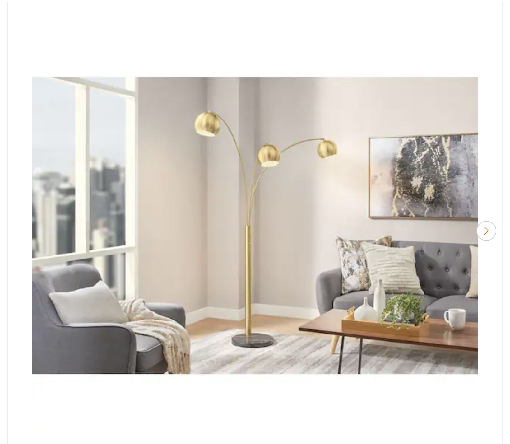 Hampton Bay Caldwell 74.5 in. 3-Light Gold Arc Floor Lamp