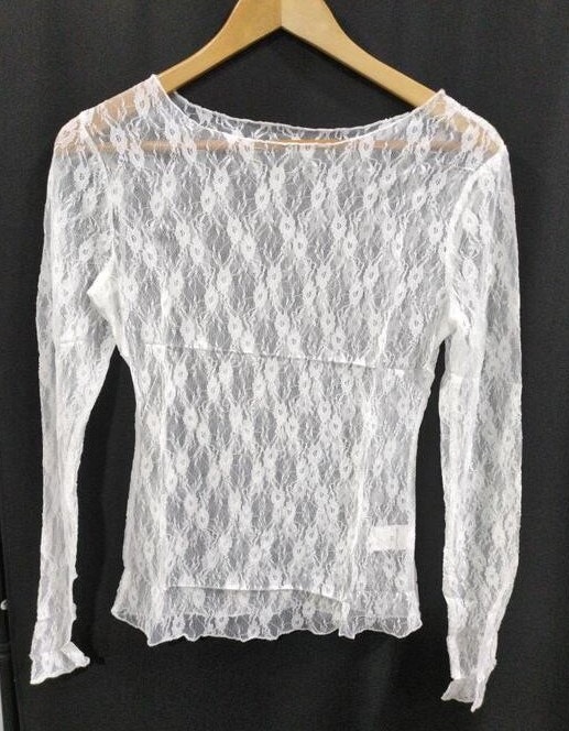 NEW Women's Med White Lace Sheer Tops Long Sleeve Mesh - photo 2