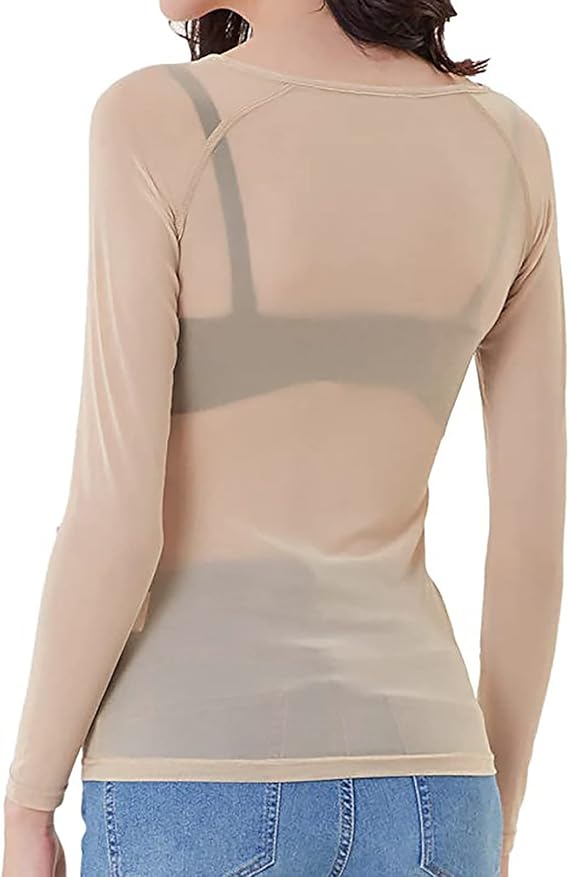 NEW Women's Small Apricot Sheer Tops Long Sleeve Mesh Blouse - photo 2