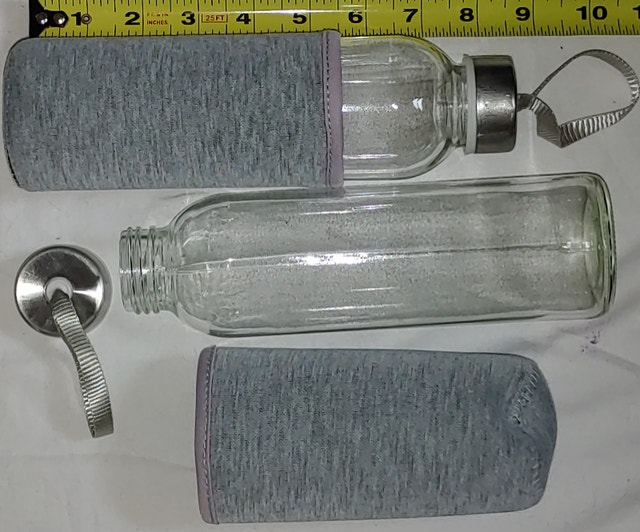 Clear Wide Mouth Glass Water Bottles, Leak Proof Caps, Sleeve
