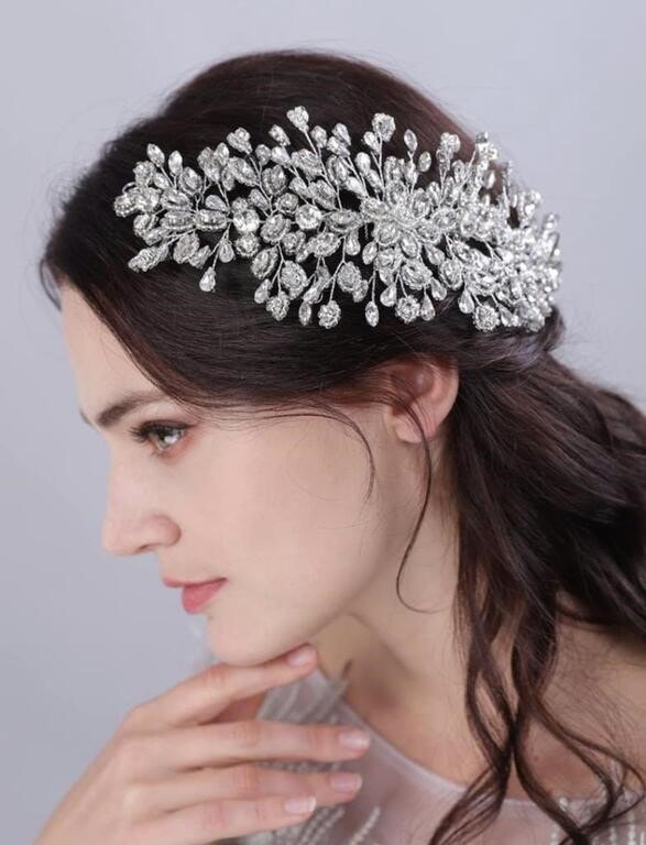 NEW JWICOS Bride Wedding Hair Comb Silver Crystal Headpieces