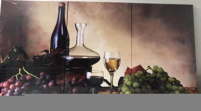 Red Grape Wine Goblet and Green Grapes Panel Paintings - photo 3