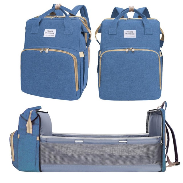 3-in-1 Blue Travel Bassinet & Diaper Bag