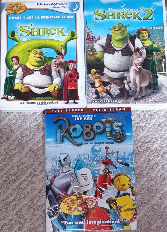 3 Kids Original DVDs - Shrek & 2, Robots